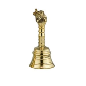 KindredHomes Brass Embossed Bell for Pooja – Traditional Indian Prayer Ghanti with Intricate Deity Design – Ideal for Mandir, Aarti & Home Decor (Large 8x8x23 cm)