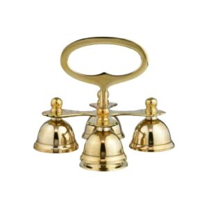 KindredHomes Handcrafted Brass Temple Bell Set with Handle – 4 Bell Ghanti for Pooja, Home Temple, and Spiritual Decor