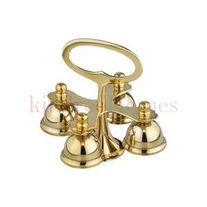 KindredHomes Handcrafted Brass Temple Bell Set with Handle – 3 Bell Ghanti for Pooja, Home Temple, and Spiritual Decor