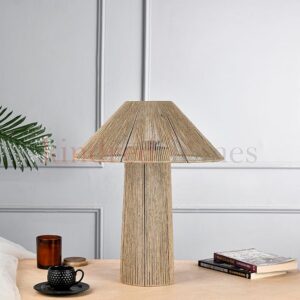 KindredHomes Handcrafted Jute Cord Table Lamp | Minimalist Natural Fiber Lighting with Flared Shade | Rustic Boho Lamp for Living Room, Bedroom & Study Decor